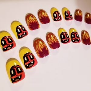 Charmander Nails - Pokemon Nails New Hand Painted